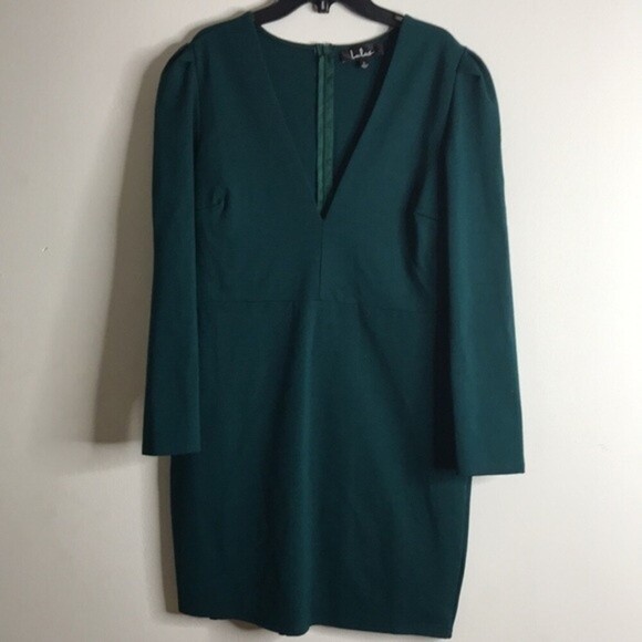 Lulus dark emerald green body-con long sleeve dress size large ladies NWT - Picture 2 of 12